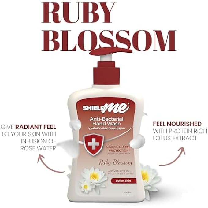 SHIELDME ANTIBACTERIAL HANDWASH LIQUID SOAP, 300ML (PACK OF 2)- RUBY BLOSSOM - Image 2